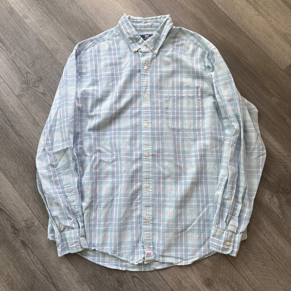 Vineyard Vines Murray Shirt Mens XL Plaid Linen Blend Classic Fit Whale Logo